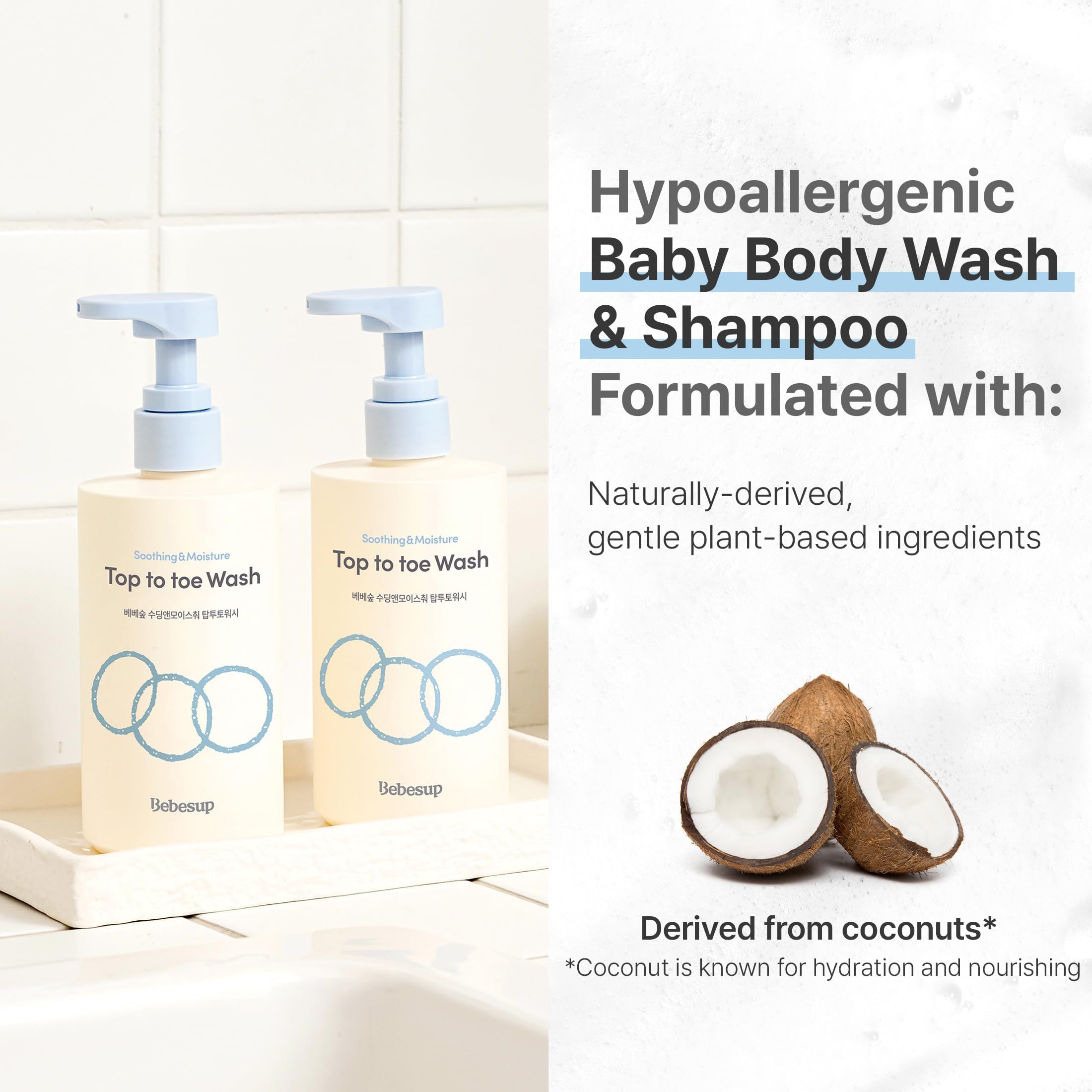 BEBESUP hypoallergenic cleanser bottle with kid-friendly use in daily routine.
