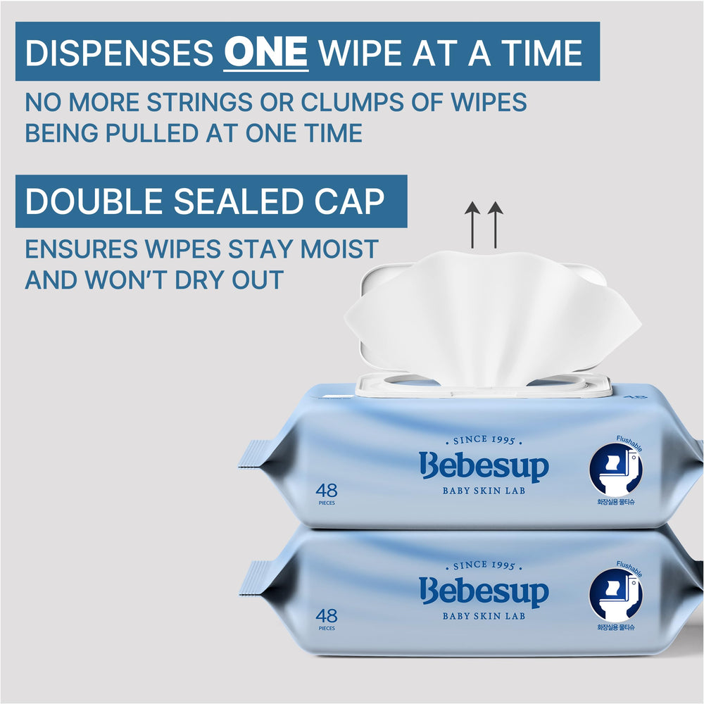 BEBESUP septic-safe flushable wipes for home and travel.
