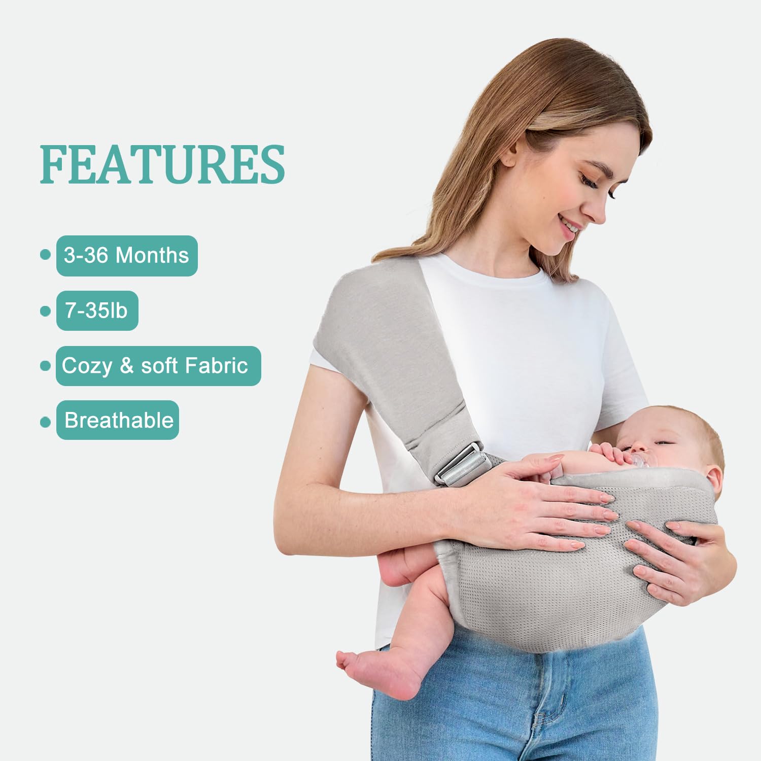 Bebless travel-friendly folded carrier fitting in a diaper bag
