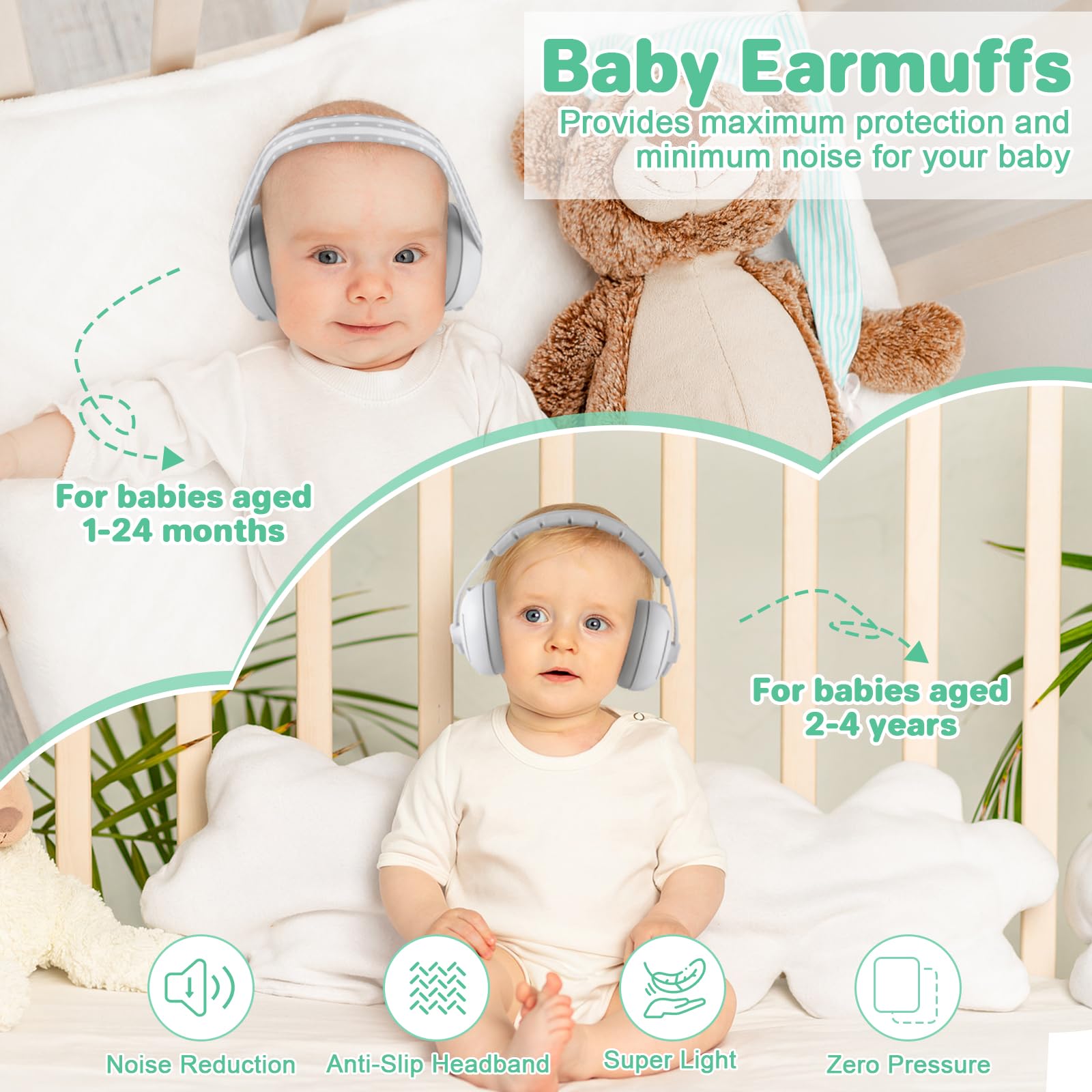 BEBOAN earmuffs are ideal for airplane-travel scenarios, reducing cabin noise for infants