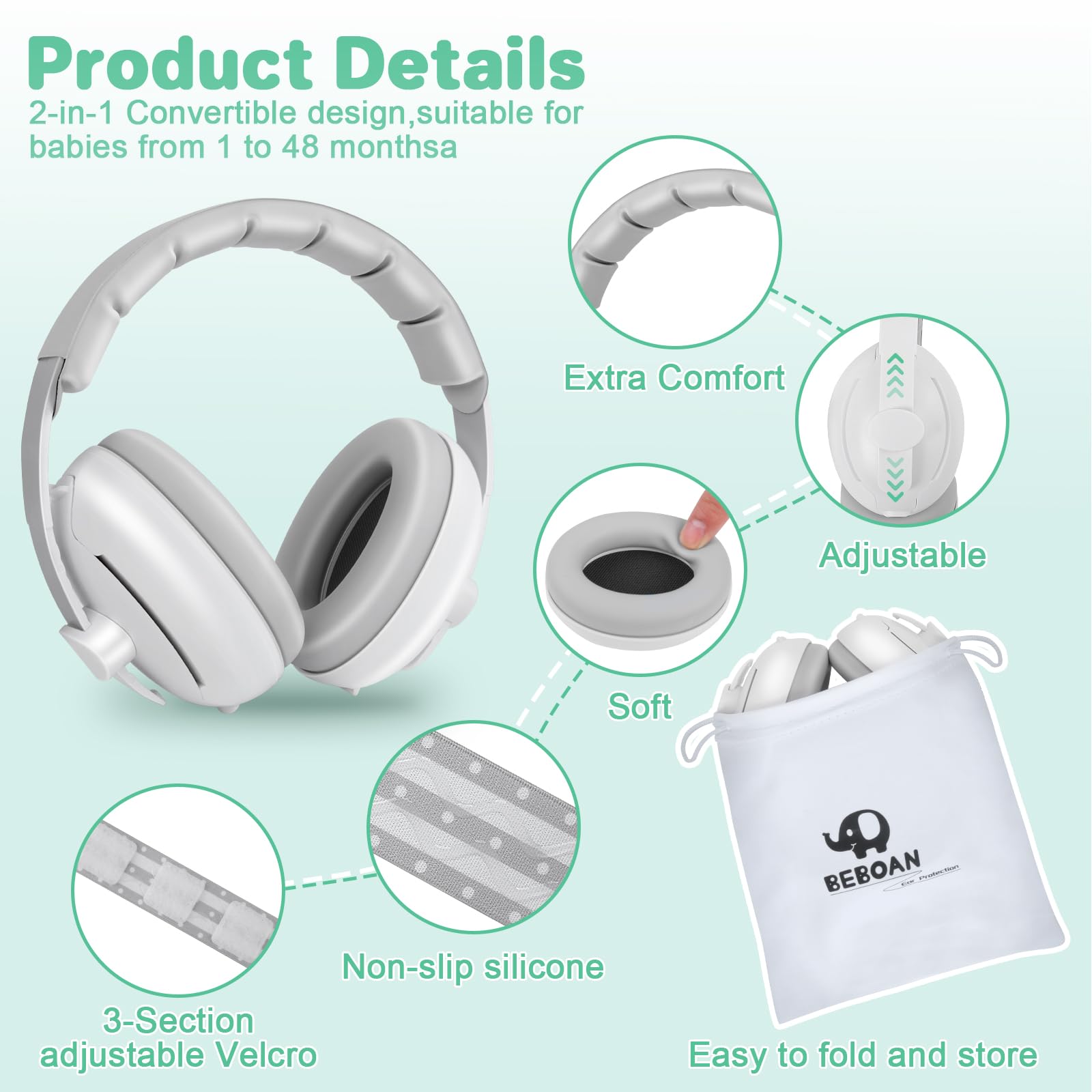 BEBOAN ear protection uses silicone-ABS-materials for safe, non-toxic construction