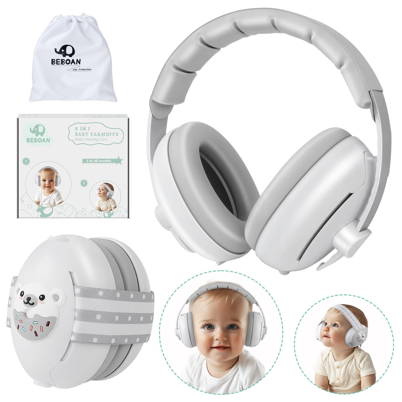 BEBOAN packaging-included box demonstrates complete 2-in-1 headphones with packaging