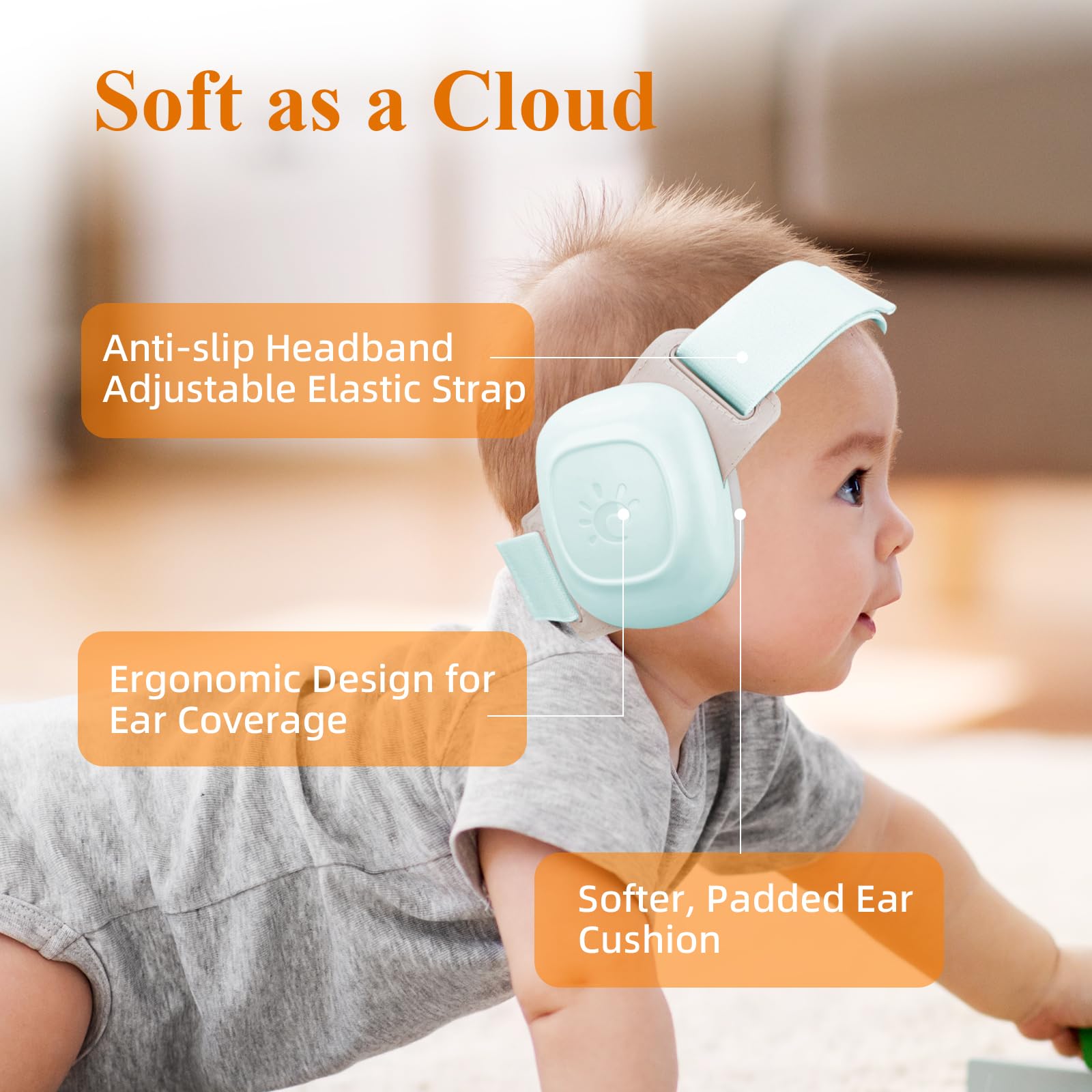 BEBOAN soft ear cushions offer gentle contact and sound isolation.