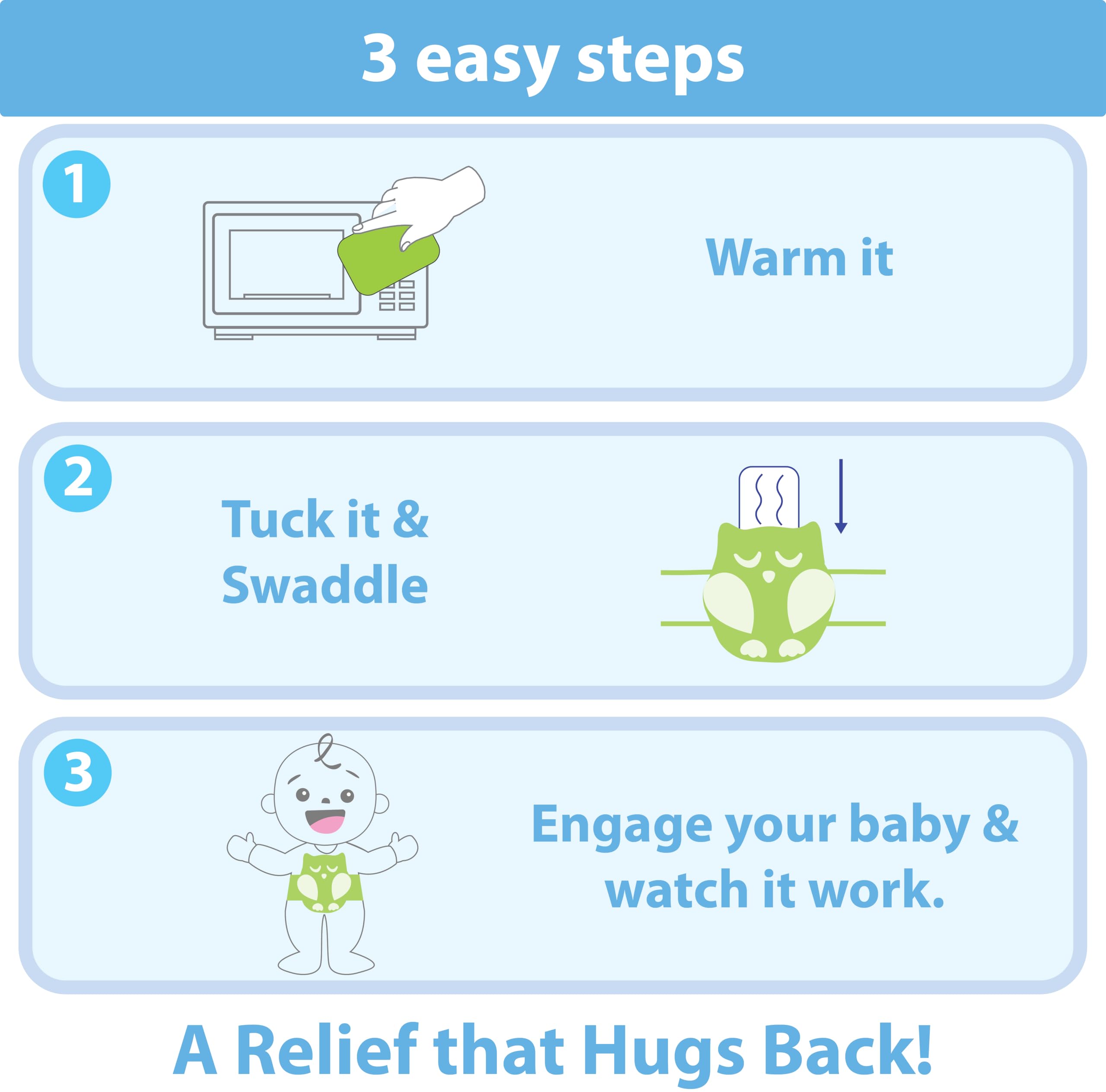 Bebon microwave-ready gel pack delivers quick warmth for relief.