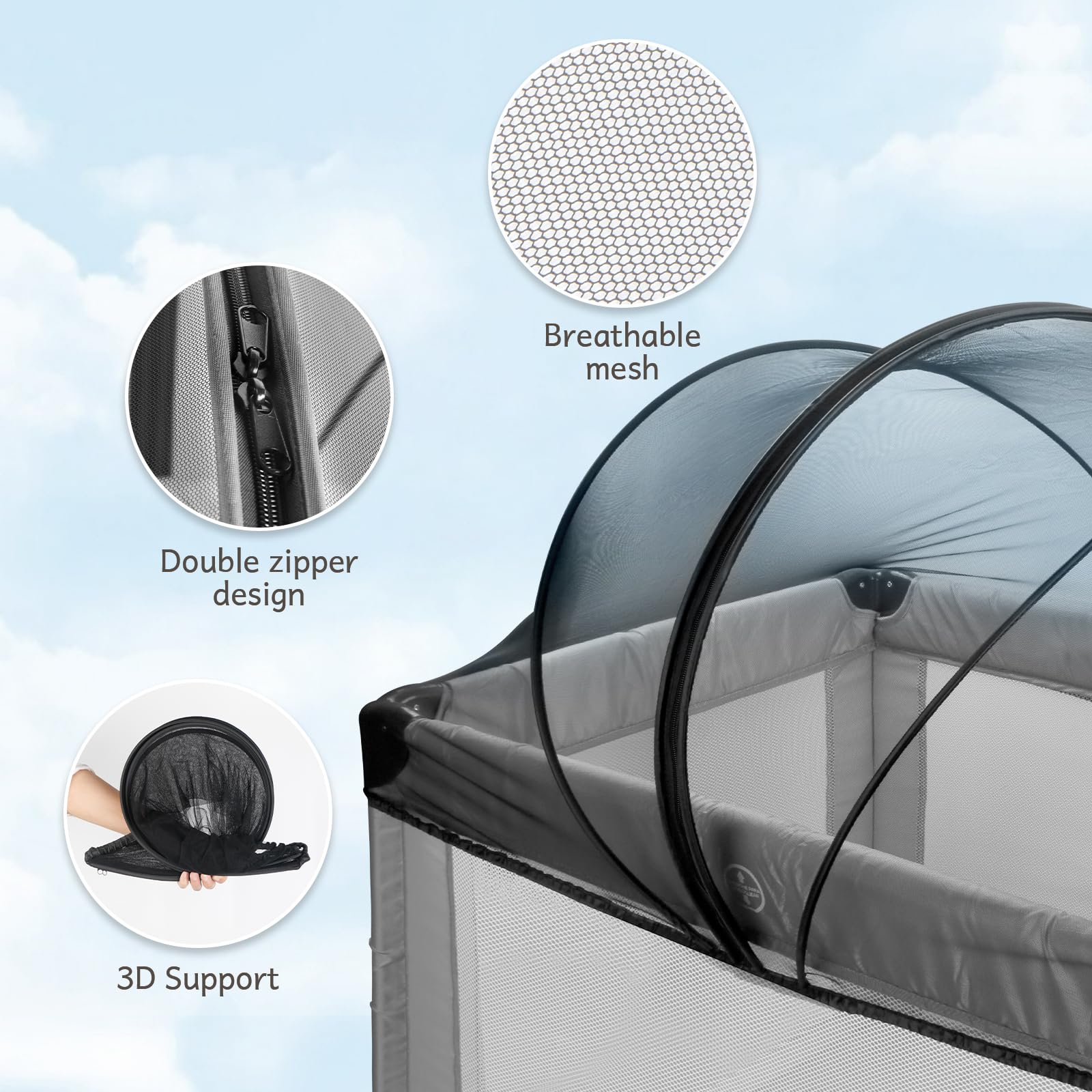 BEBONO folded net cover beside storage bag for travel