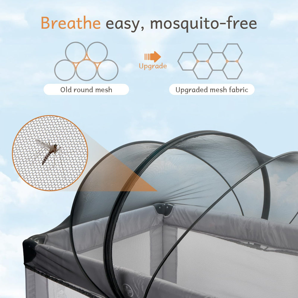 BEBONO mosquito net cover with two-way zipper, easy access on Pack N Play