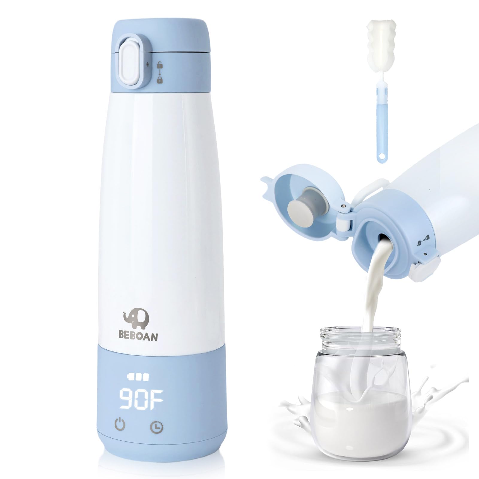 BEBOAN portable bottle warmer in travel-compact mode for on-the-go feeding.