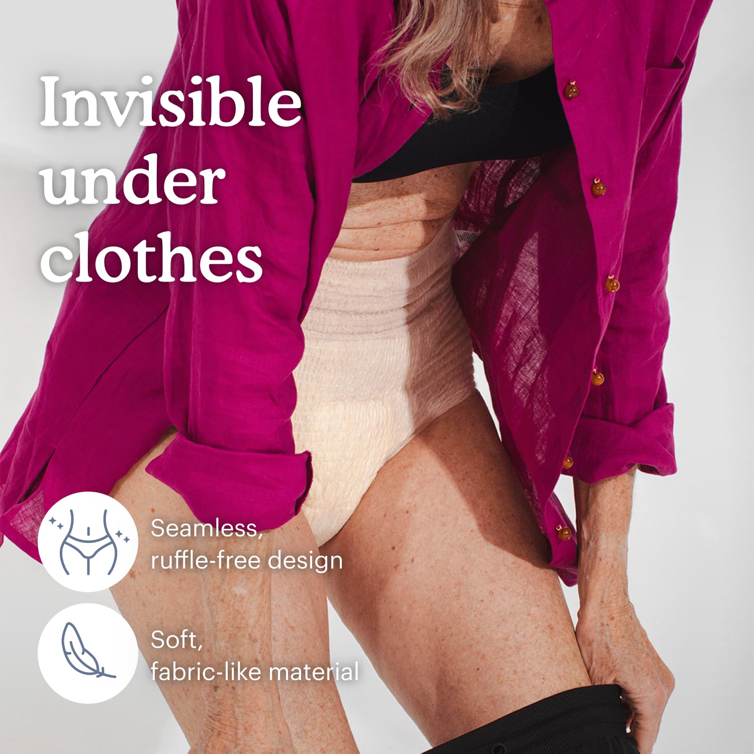 Because postpartum-friendly design with a slim silhouette fits discreetly