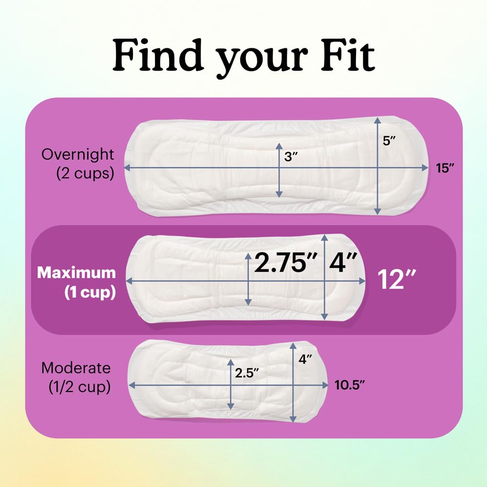 Twelve-inch length of Because pads provides discreet, secure fit under underwear