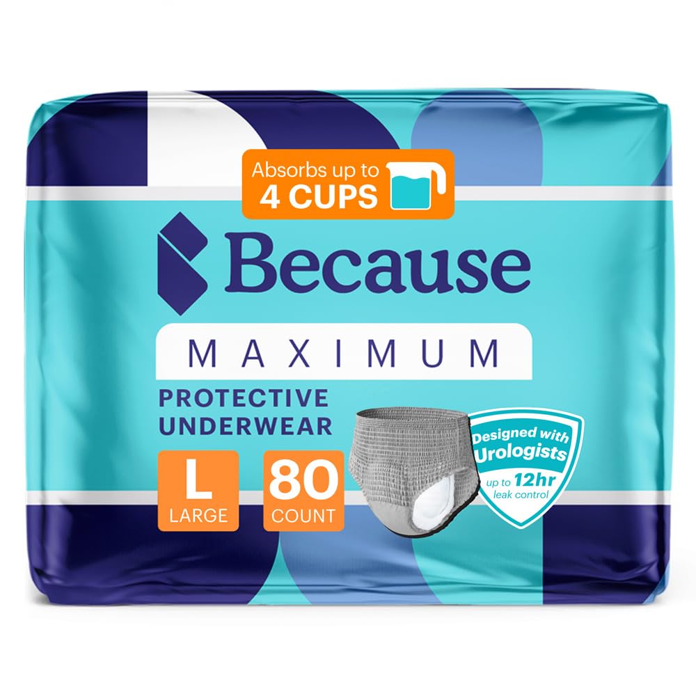 Because Maximum Incontinence Underwear for Men packaging shows a 4-pack for easy stocking and shipping.