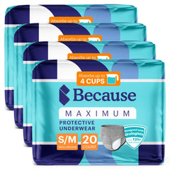 Because Maximum Incontinence Underwear for Men, soft material close-up, comfortable all-day wear.