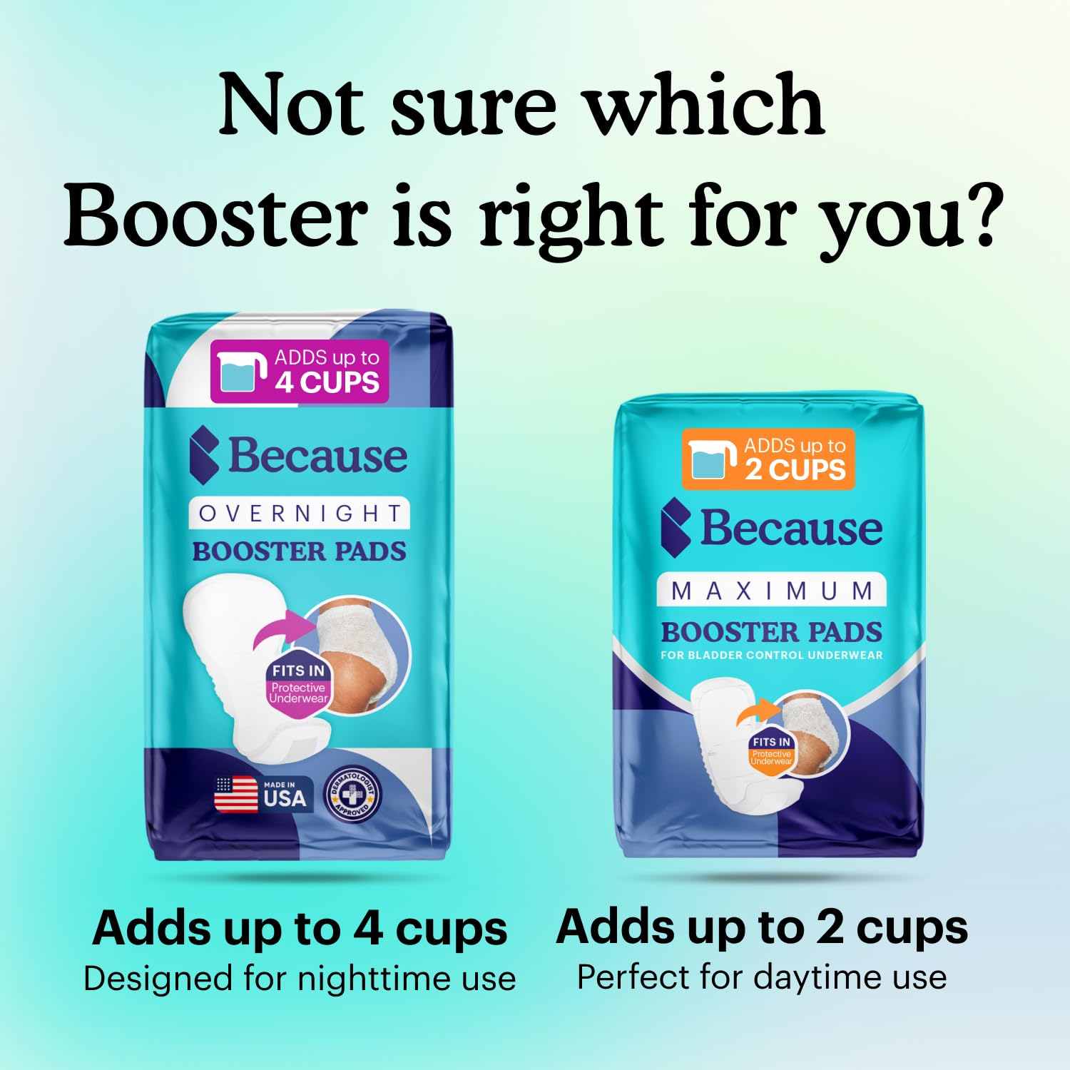 Because Overnight Booster Pads close-up shows the dense absorbent core.