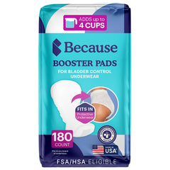 Because Overnight Booster Pads packaging shown for discreet protection