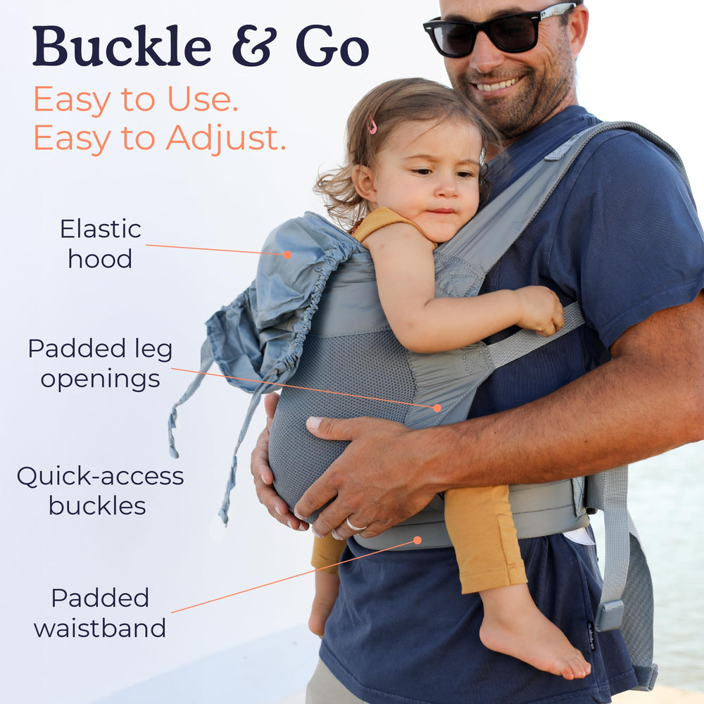 Beco Fly Ultralite M-position hip carry supports ergonomic comfort.