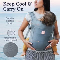 Beco Fly Ultralite ripstop mesh fabric keeps baby cool.