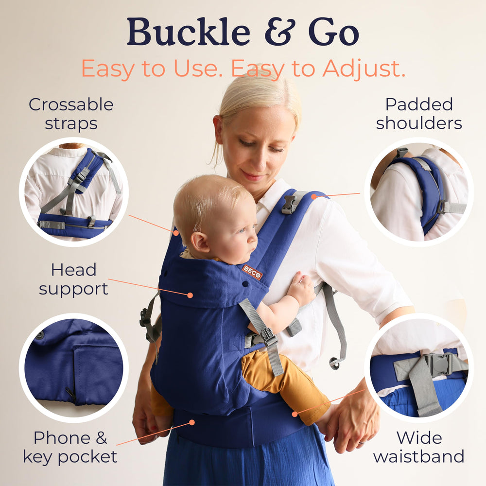 Beco Gemini 2.0 crossable straps and wide waistband reduce strain.