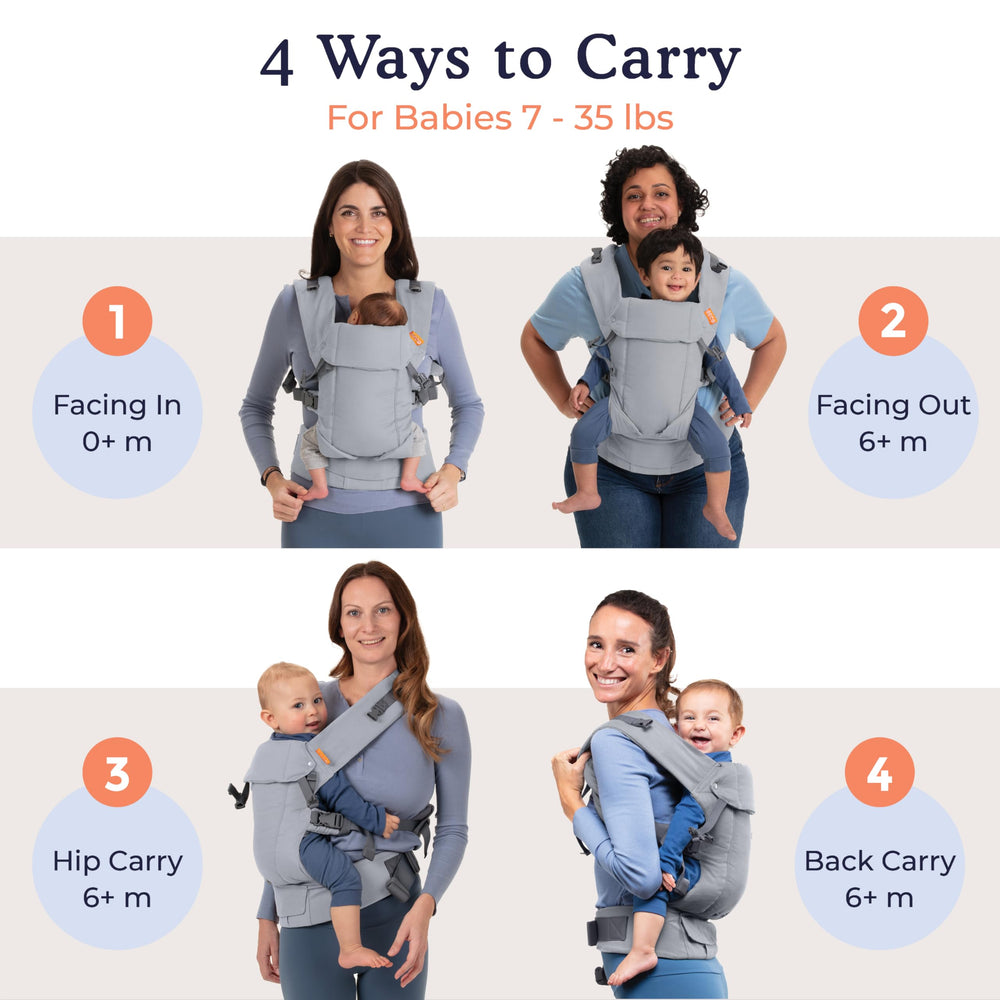 Beco Gemini Classic Grey built-in headrest supports newborn comfort.