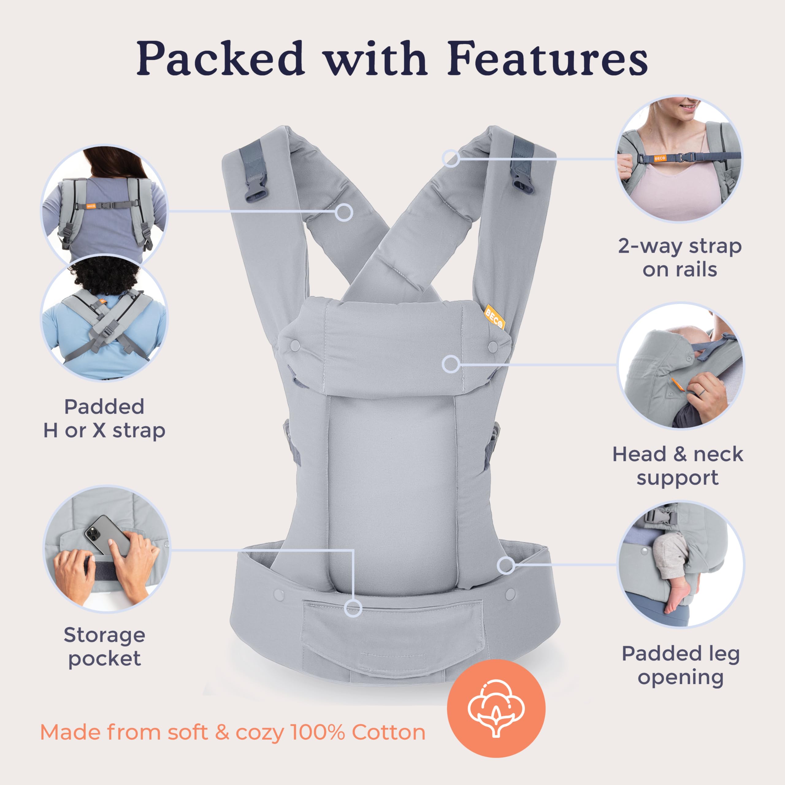 Beco Gemini Classic Grey padded-leg openings improve comfort.