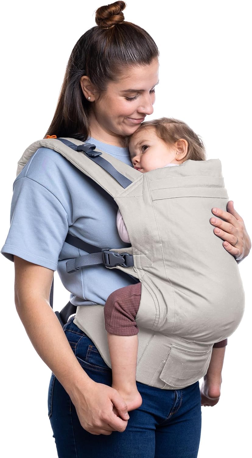 Beco Toddler Carrier in front-carry configuration with wide seat for growing toddler