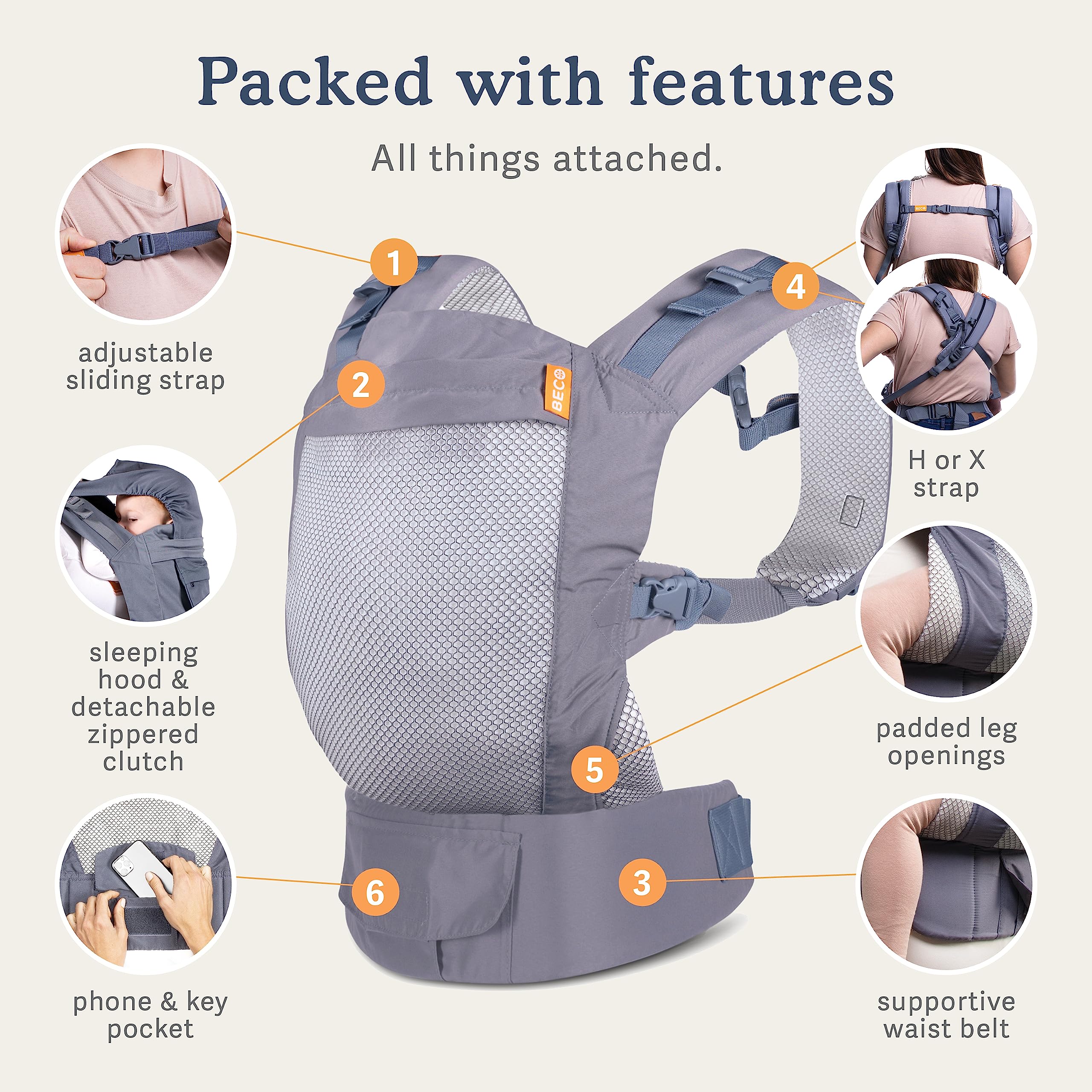 Beco Toddler Carrier wide seat supports growing child with soft, ergonomic contact.