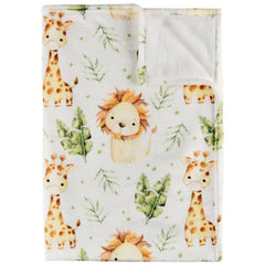 BEDBLK baby blanket with lion and giraffe leaves pattern for nursery cozy atmosphere.