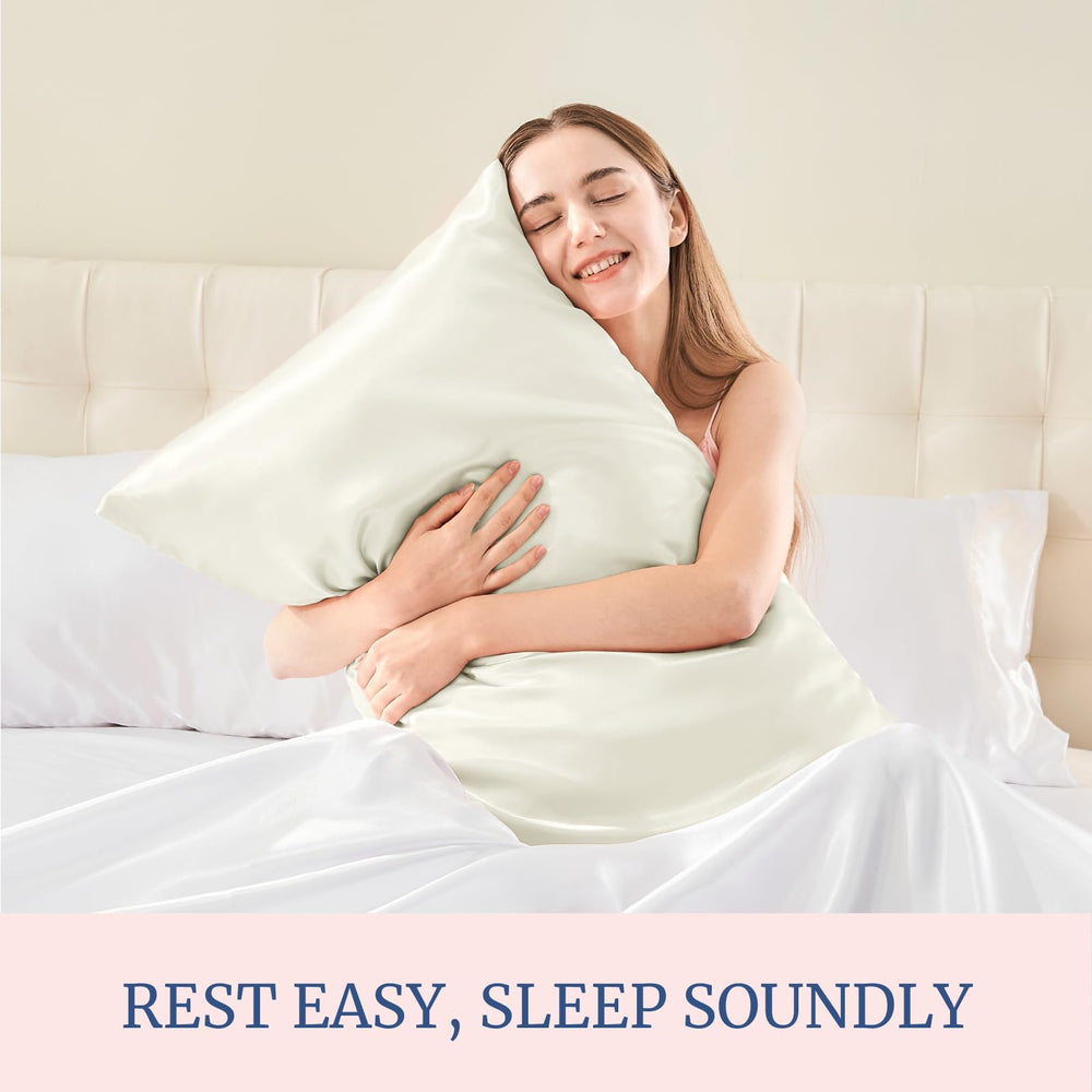 BEDELITE satin pillowcase 2-pack ivory enhances bedroom aesthetics and convenience