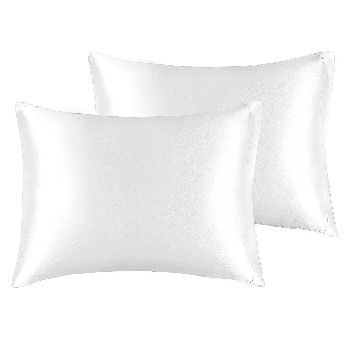 BEDELITE satin pillowcase two-pack on white bed, smooth and cooling