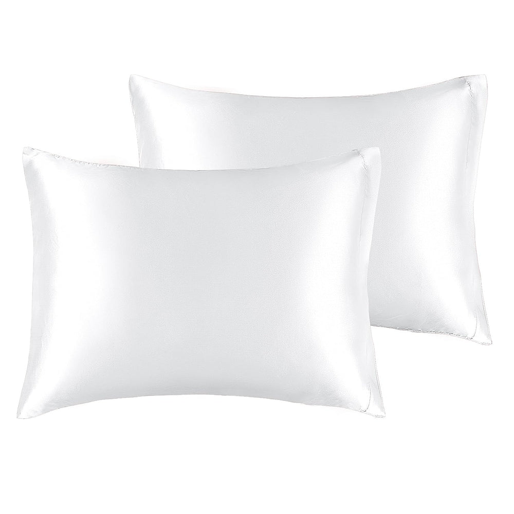BEDELITE satin pillowcase two-pack on white bed, smooth and cooling
