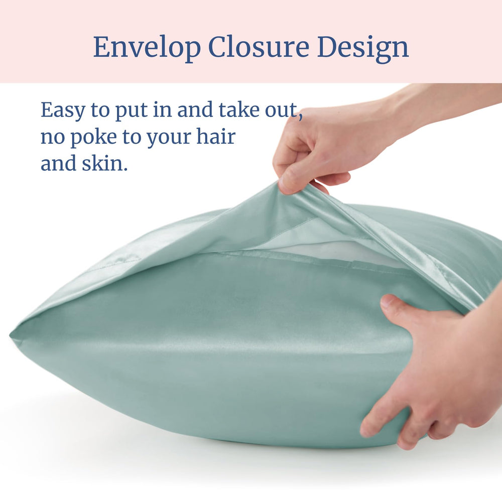 Two-pack BEDELITE satin pillowcases for versatile bedding options.