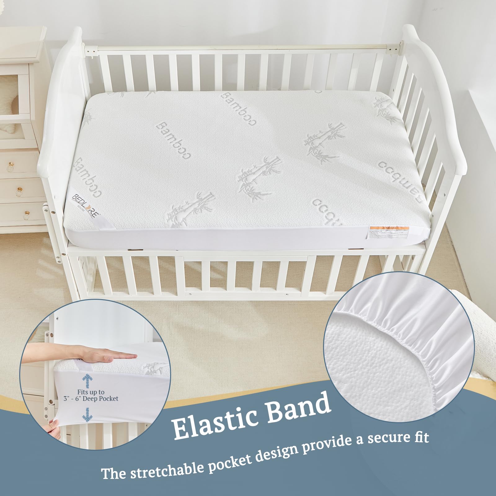 Bedlore crib-size 52x28 in protector provides full coverage