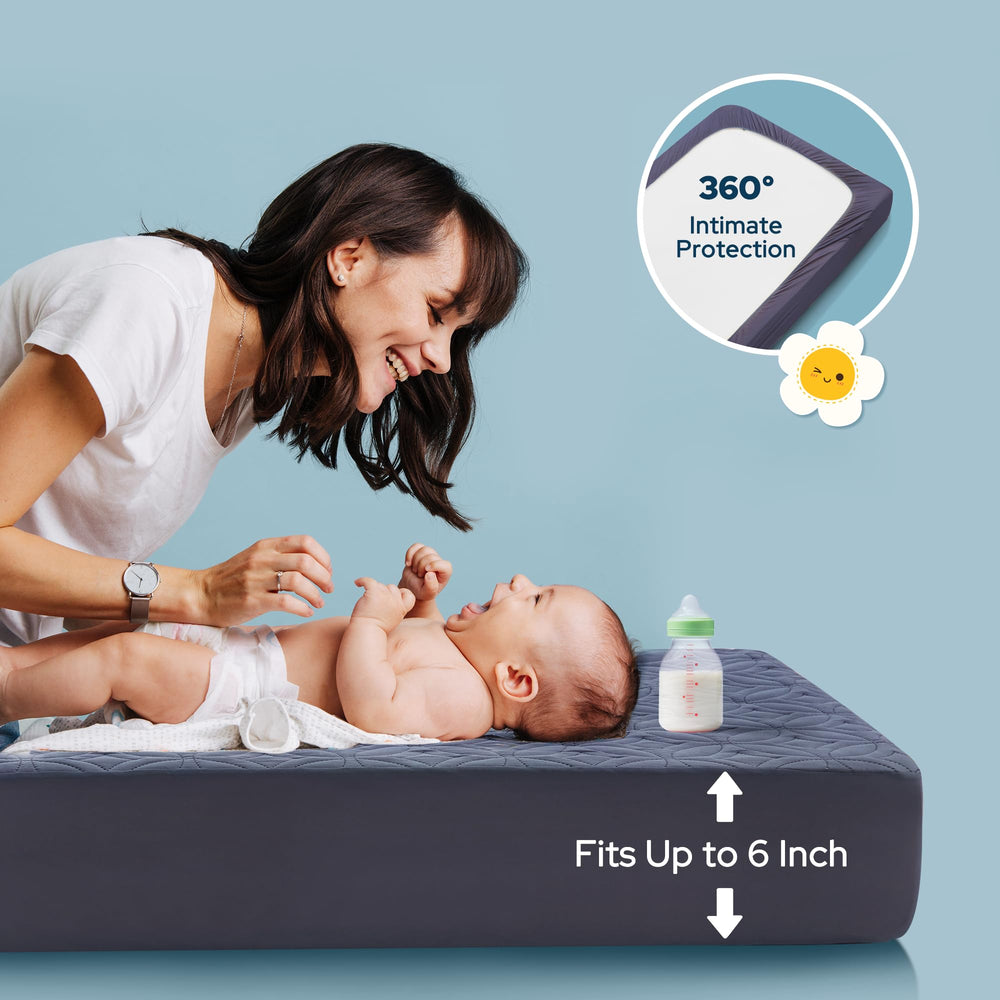 BEDLORE elastic-edge design for a snug, secure fit on standard cribs.