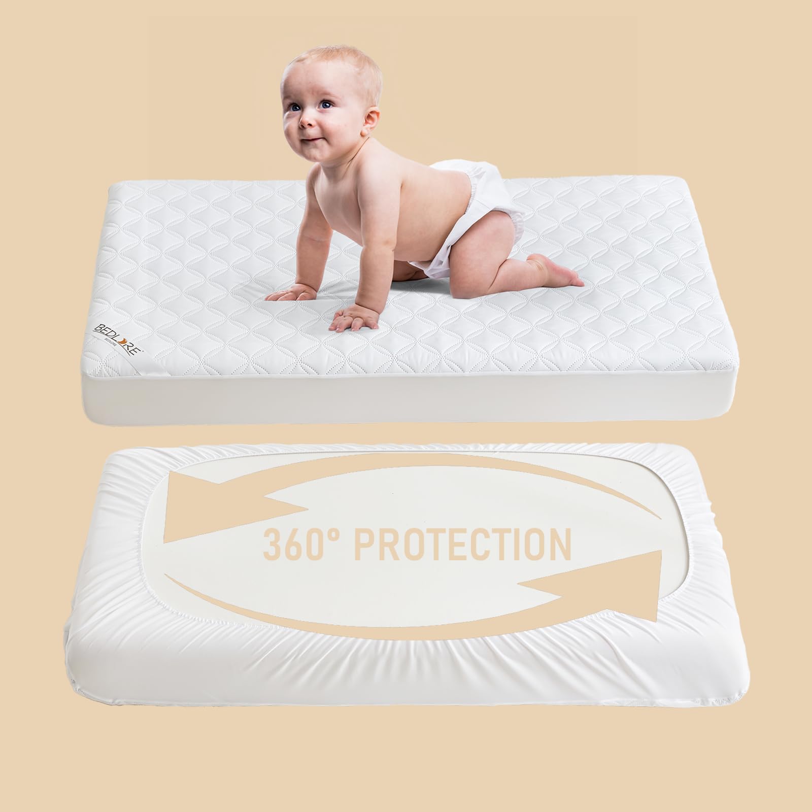 BEDLORE noiseless breathable cover maintains quiet, airy sleep for baby.