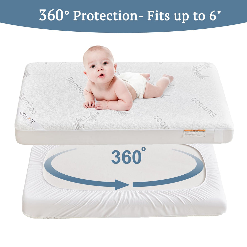 Bedlore secure-fit edges ensure snug attachment on standard crib mattresses