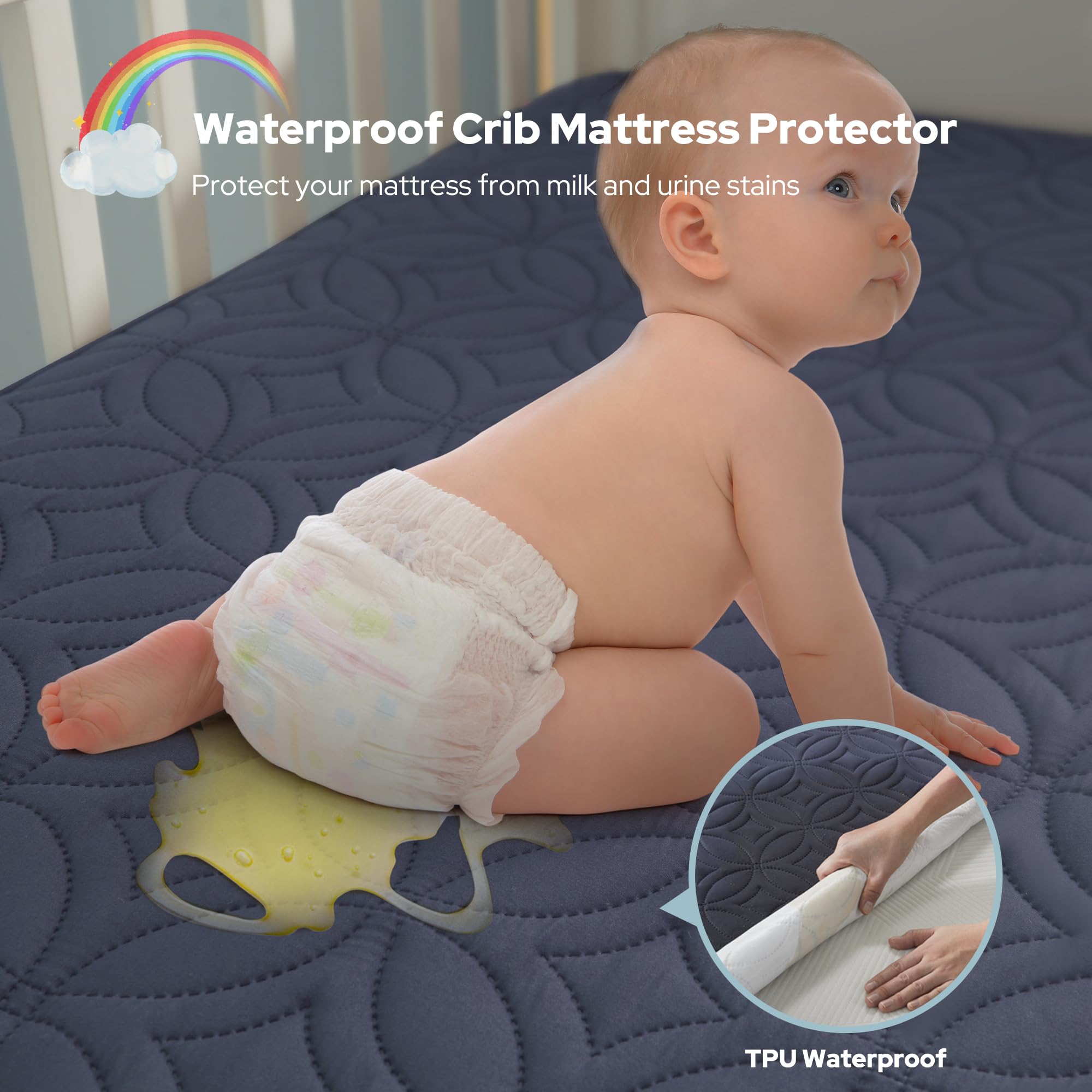BEDLORE soft, breathable crib mattress cover close-up for gentle baby skin.