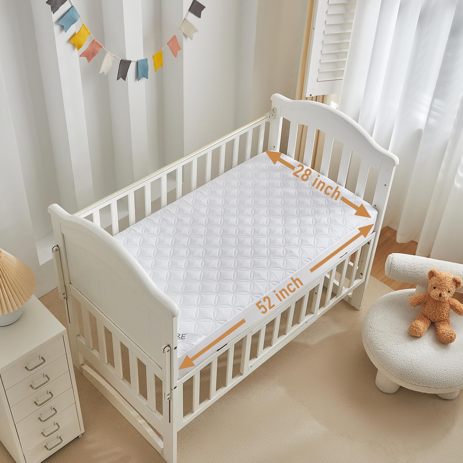 BEDLORE 2-pack soft mattress pad shown on crib illustrates double protection.