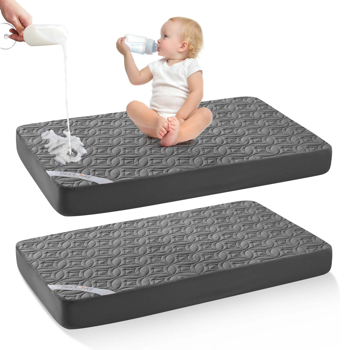 BEDLORE waterproof crib mattress protector pack shields spills for dry, comfortable naps