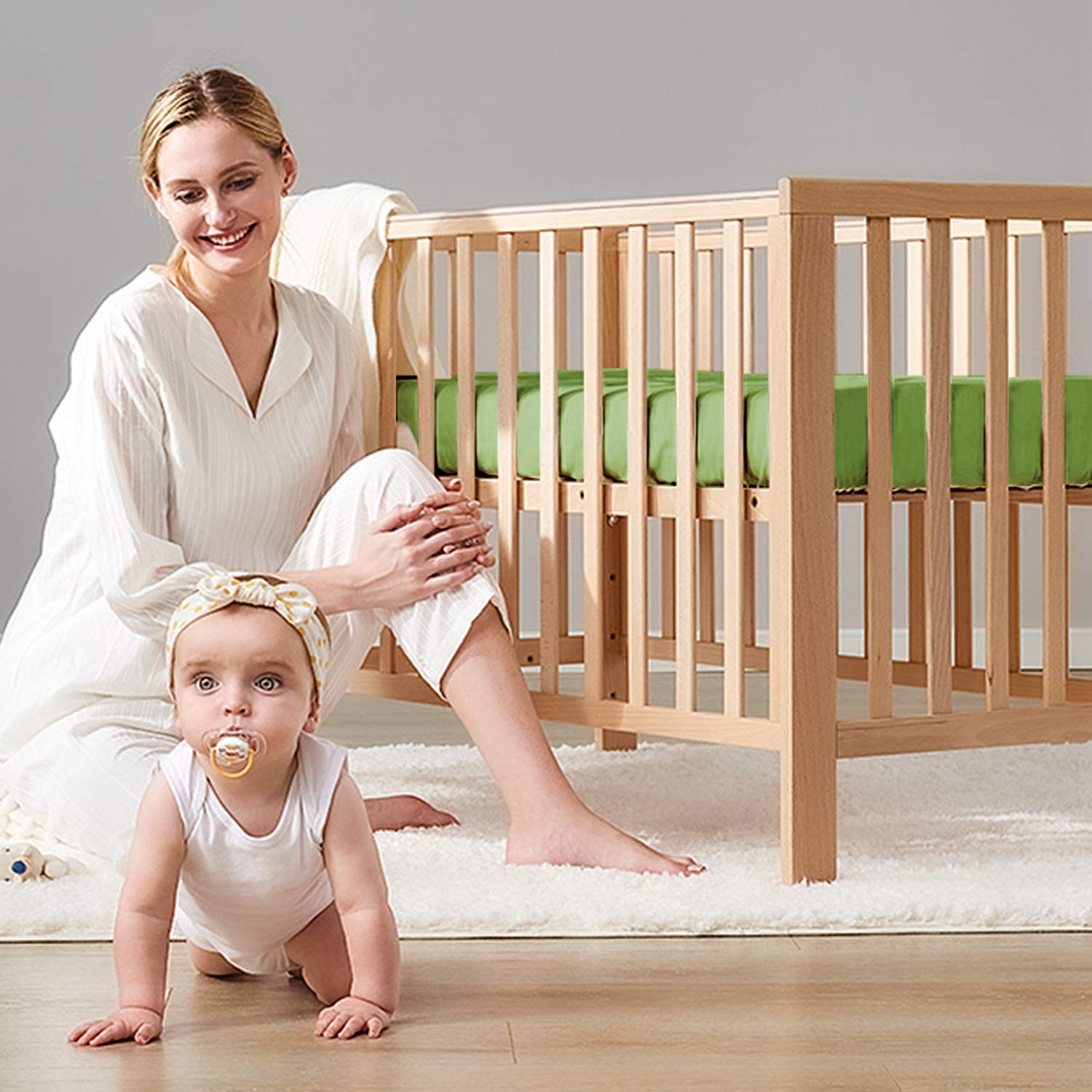 BEDSUM green 28x52 sheet set fits standard crib mattresses securely.