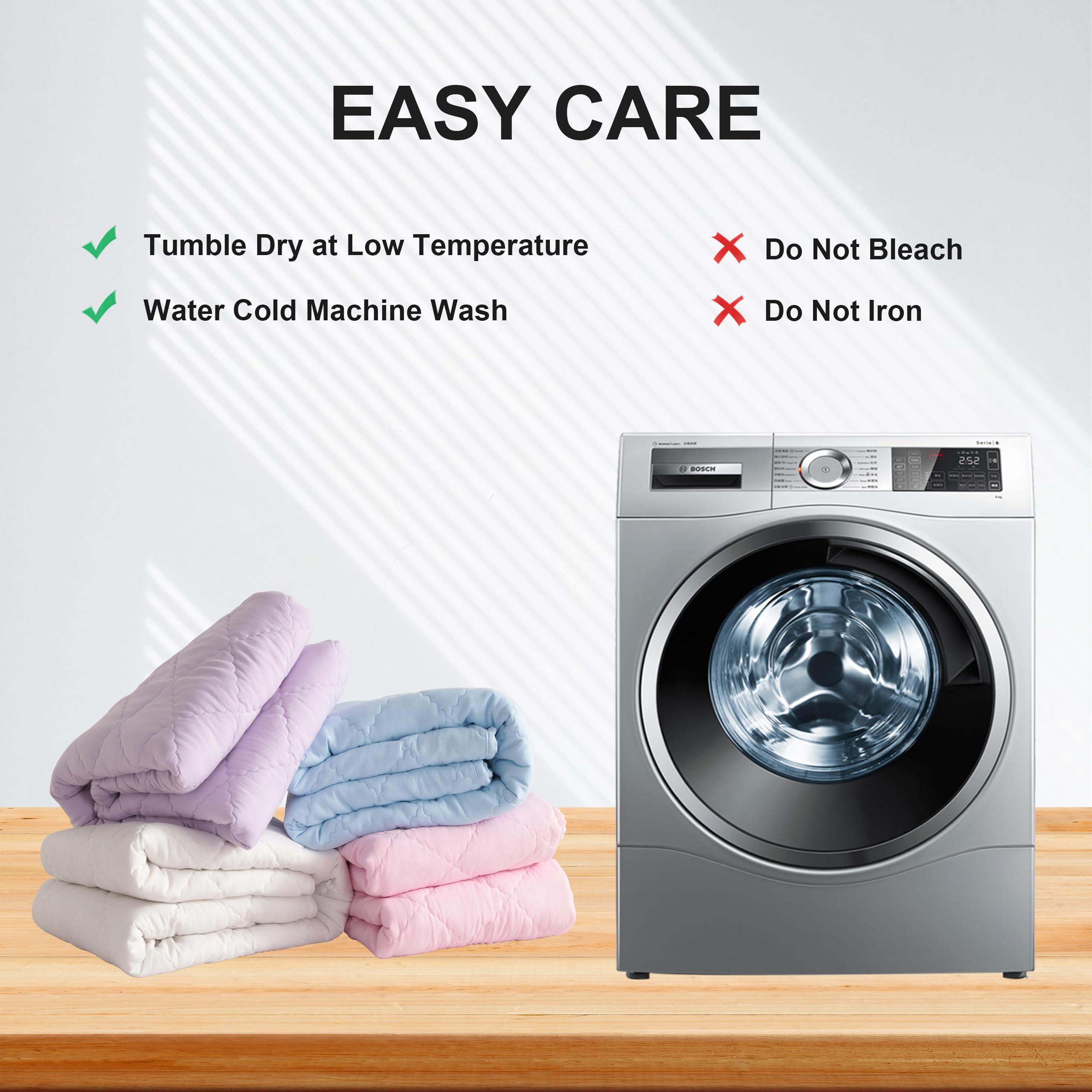 BEDSUM easy-care label highlights machine-washable design for quick cleanup