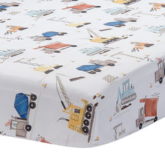 Bedtime Originals Construction Zone dust ruffle complements crib with playful flair.