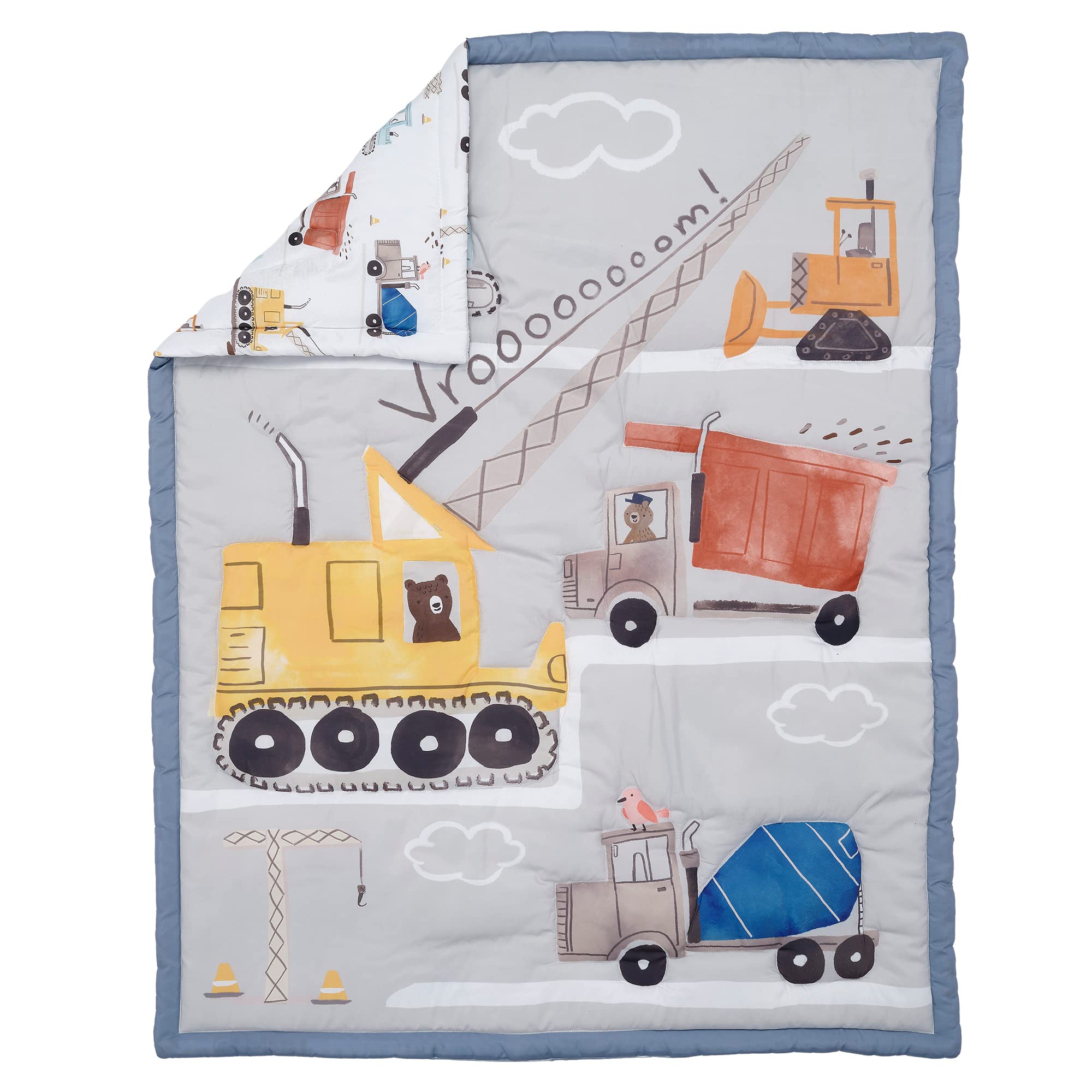 Bedtime Originals Construction Zone fitted crib sheet fits securely on standard mattress.
