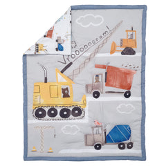 Bedtime Originals Construction Zone fitted crib sheet fits securely on standard mattress.