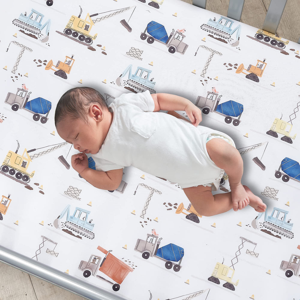 Bedtime Originals Construction Zone microfiber fabric feels soft and durable.