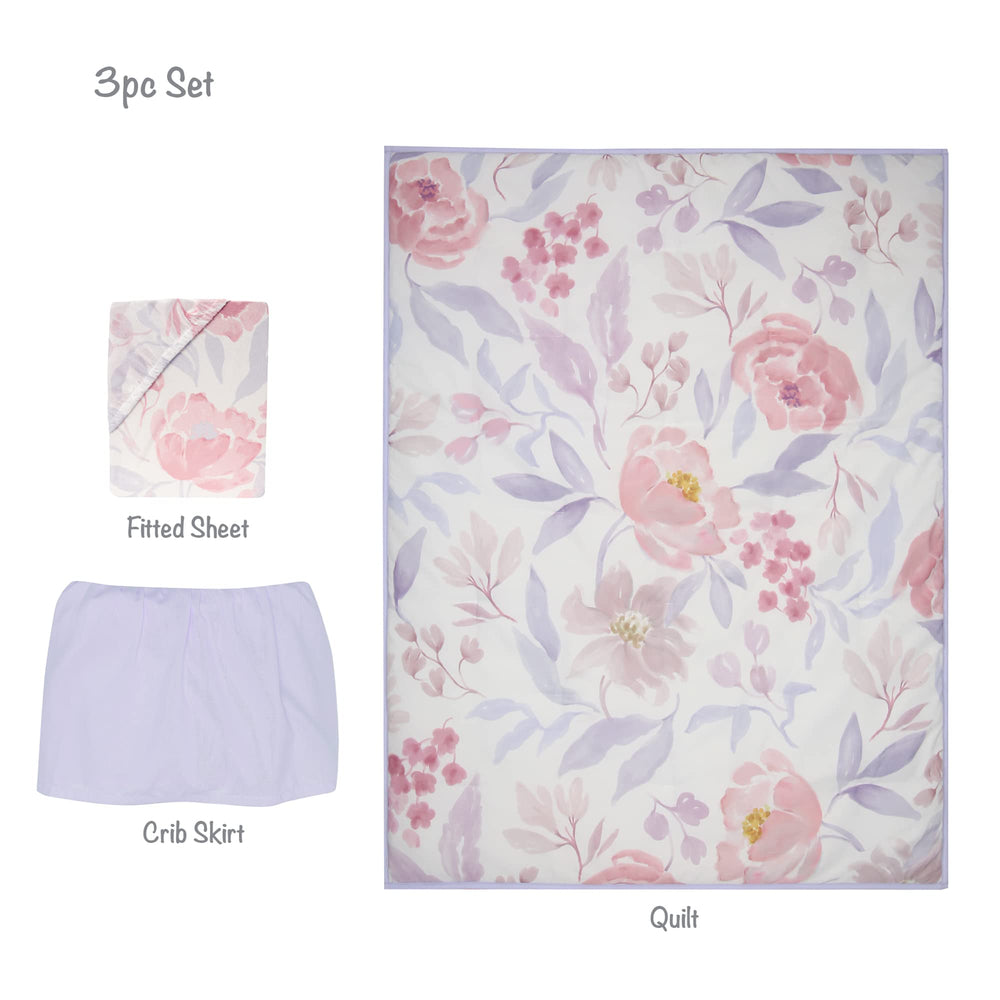 Bedtime Originals lavender floral color palette coordinating with nursery walls.