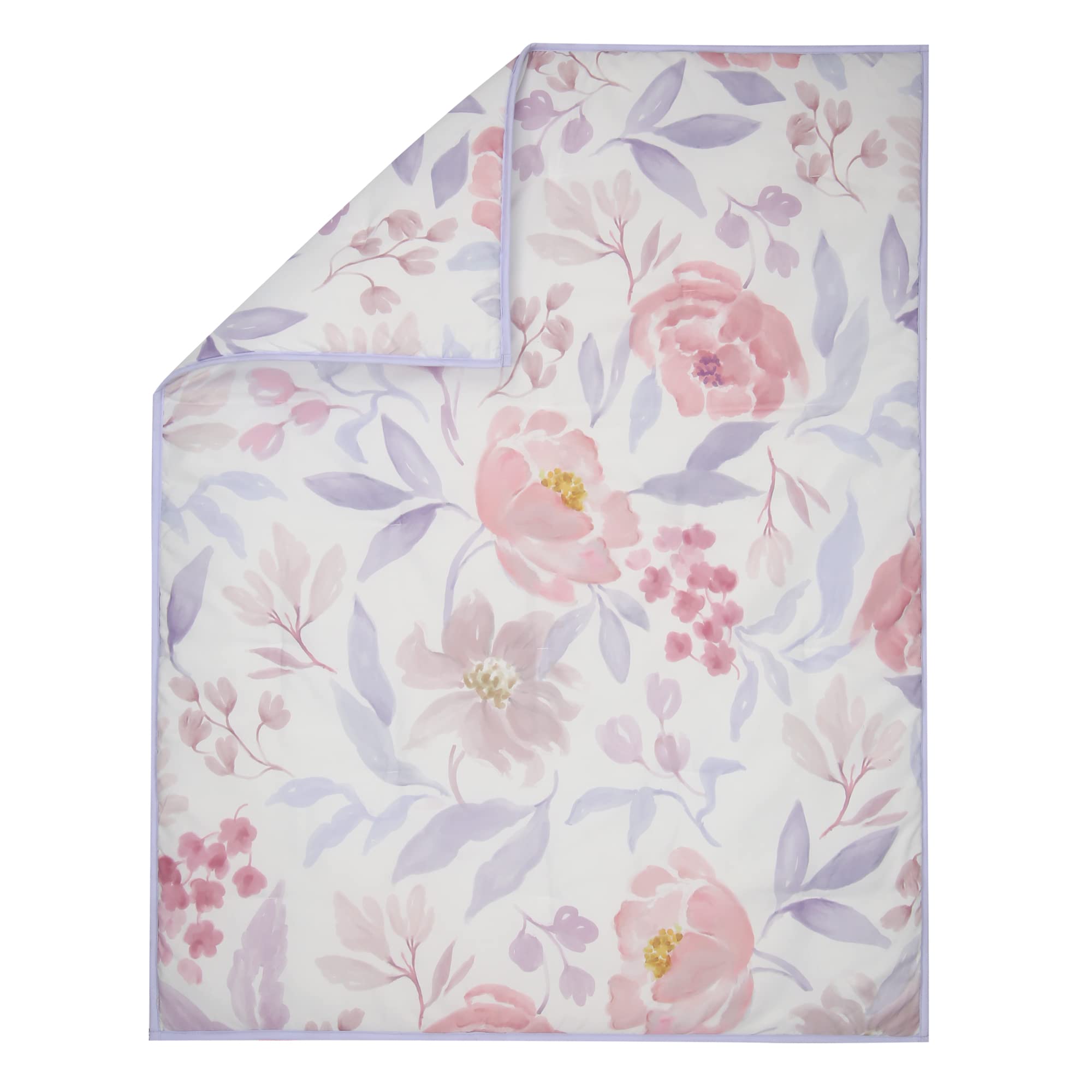 Bedtime Originals lavender floral nursery scene featuring coordinated bedding.