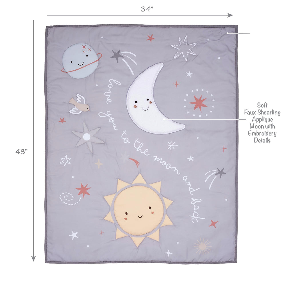 Bedtime Originals Little Star decorative crib skirt adds playful moons and suns to nursery.