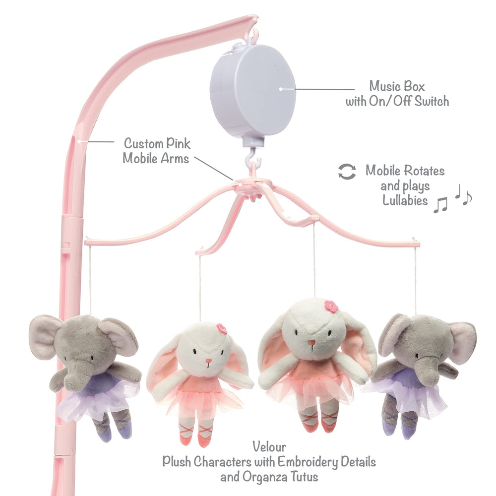 Bedtime Originals Tiny Dancer mobile tutu bunnies enhance nursery ambience