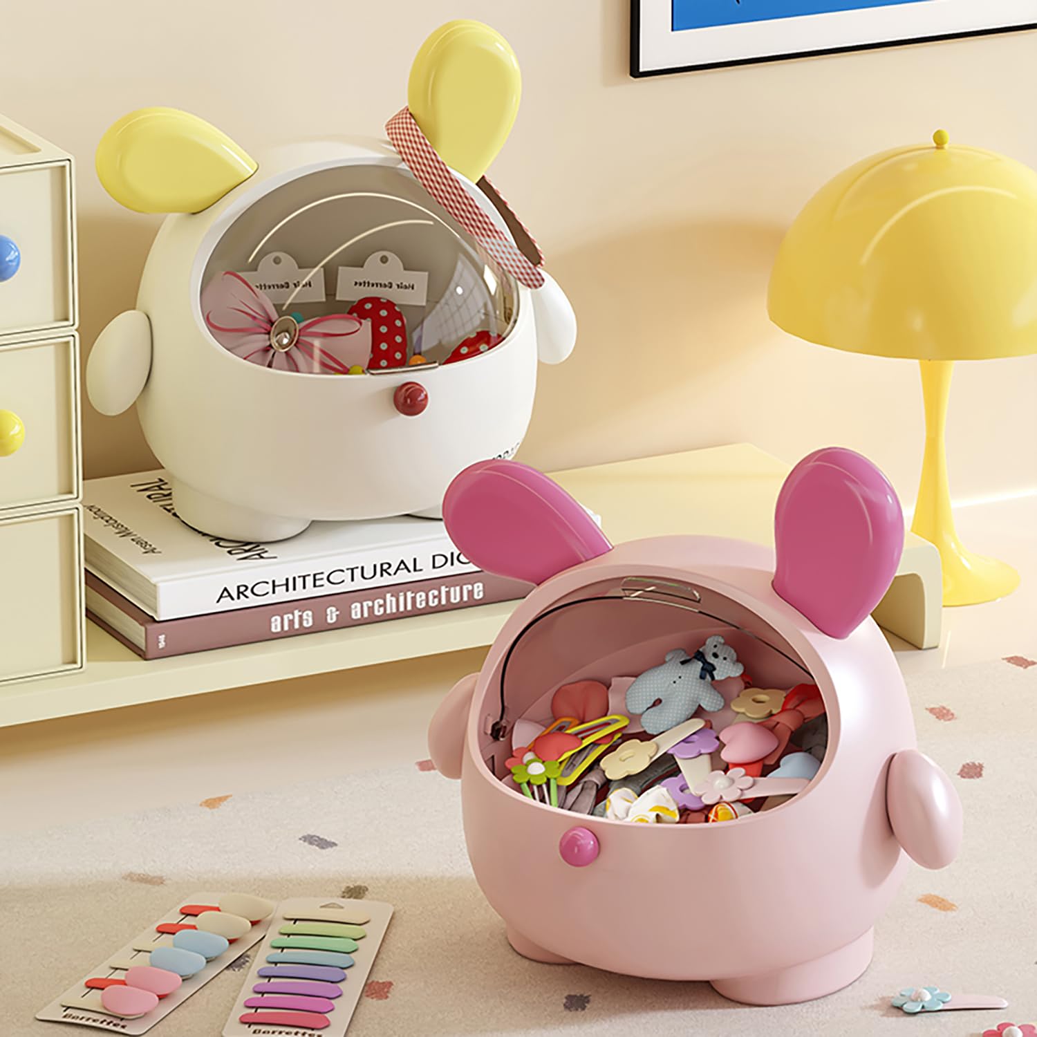 BeeChamp bunny bin with stickers invites personalization and tidy spaces.