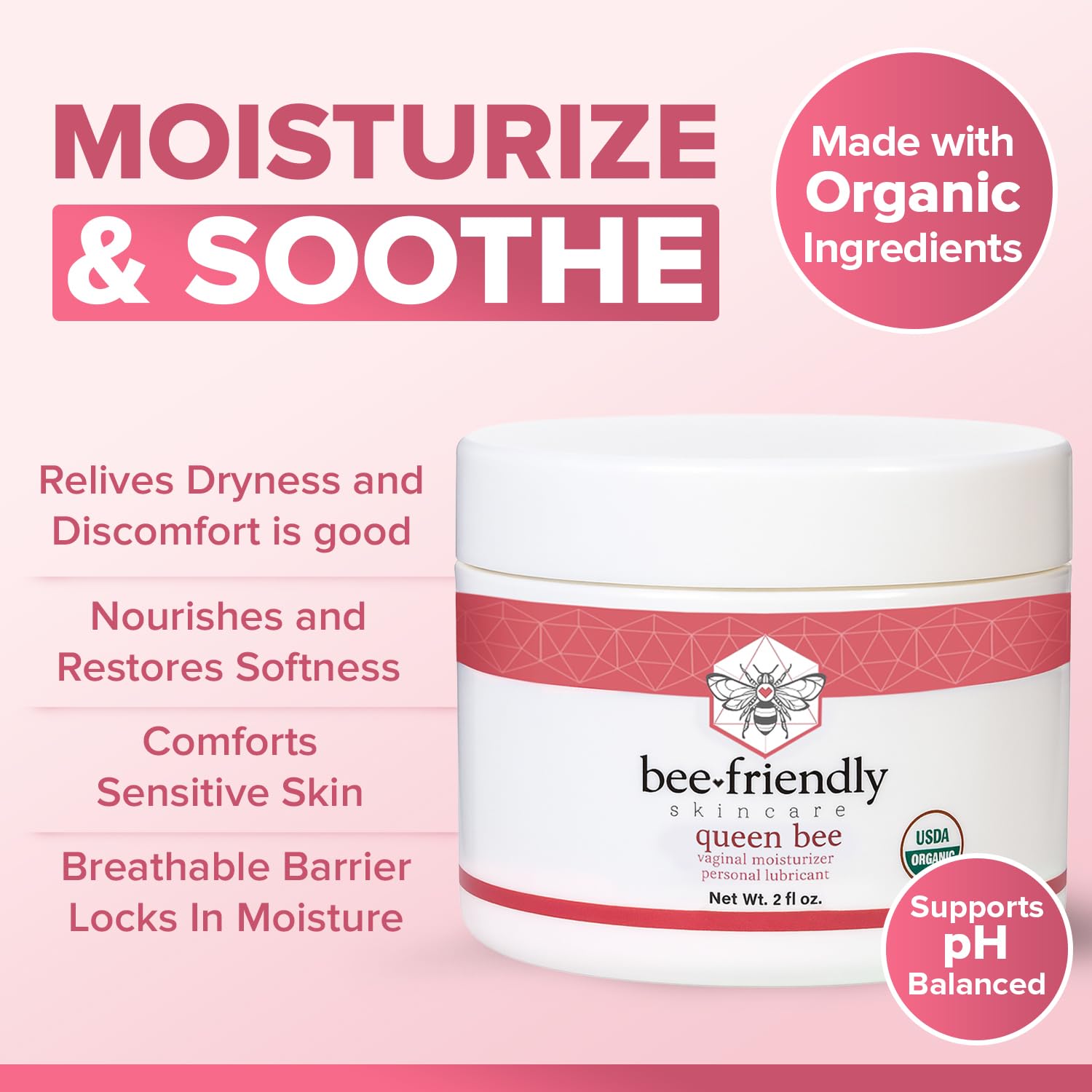 Application scene highlighting non-sticky, long-lasting hydration for intimate areas
