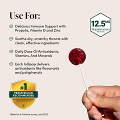 Beekeeper's Naturals Kids Throat Lollipops green apple flavor—kid-friendly with immune-supporting ingredients.