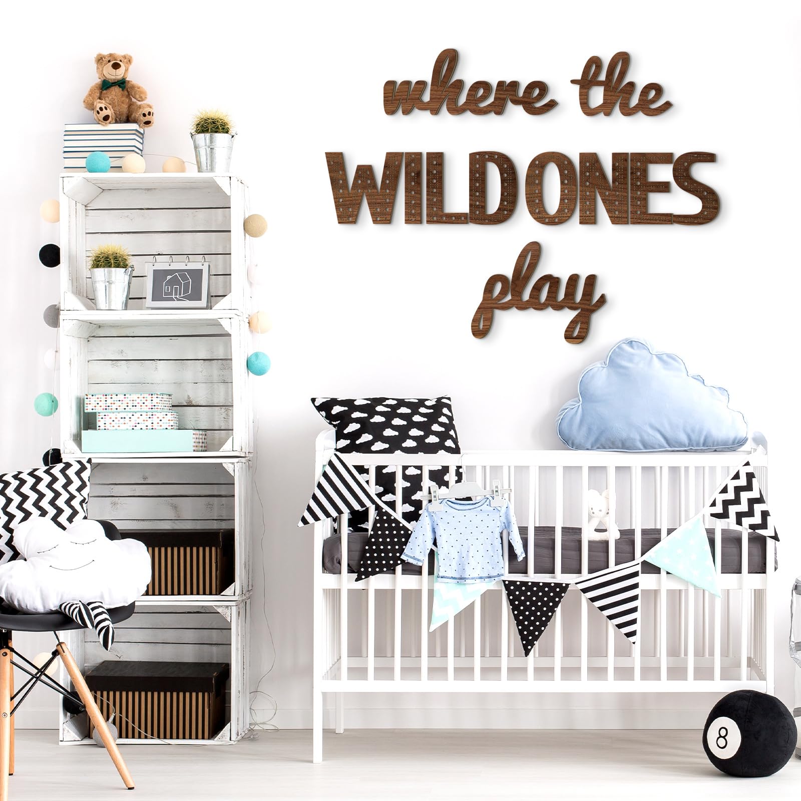 Beeveer 11-piece set offers a cohesive playroom wall display.